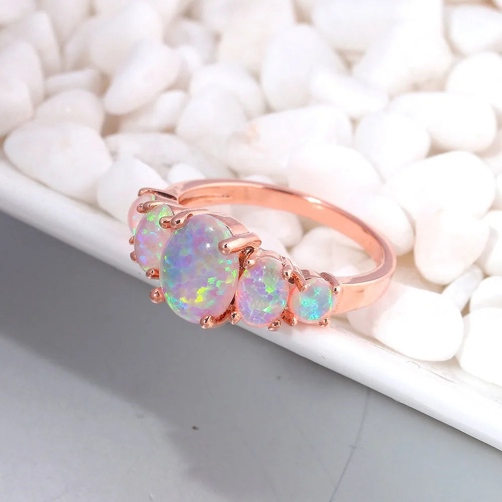 CiNily White & Orange & Blue Fire Opal Filled Rings With Round Stone Silver Plated Luxury Big Bohemia Boho Summer Jewelry Woman