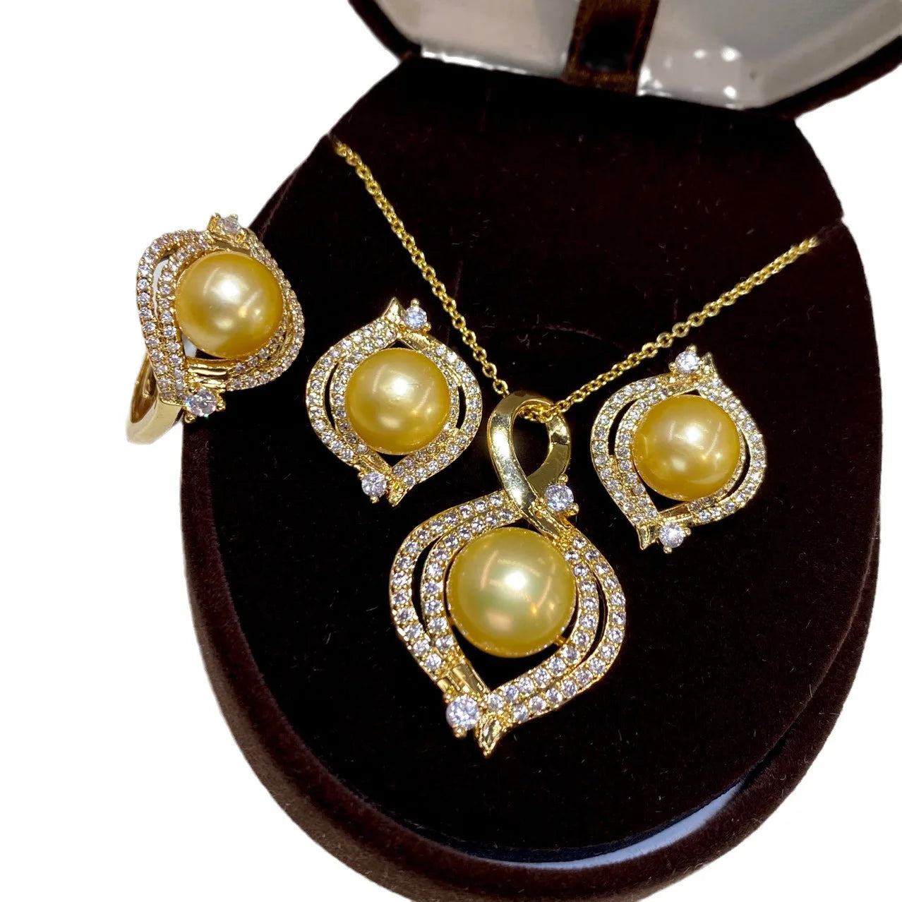 one Set freshwater pearl yellow  pendant necklace earring Ring FOR WOMAN FAHSION