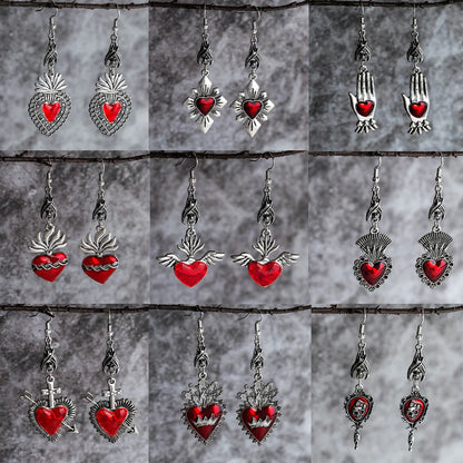 New Dark Vintage Gothic Collection Earrings Sacred Heart Goth Halloween Earrings for Women Red Oil Drop Gothic Punk Accessories