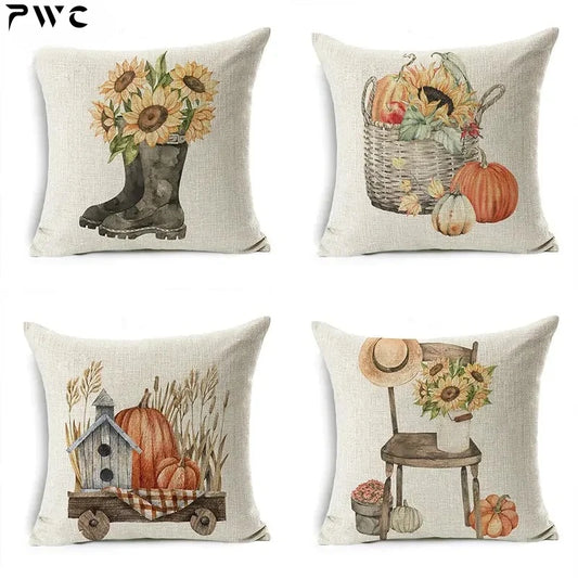 Pumpkin Car Sunflower pillows Thanksgiving Day Pillowcase Happy Autumn Cushion Cover Cotton Linen Sofa home decorations pillows