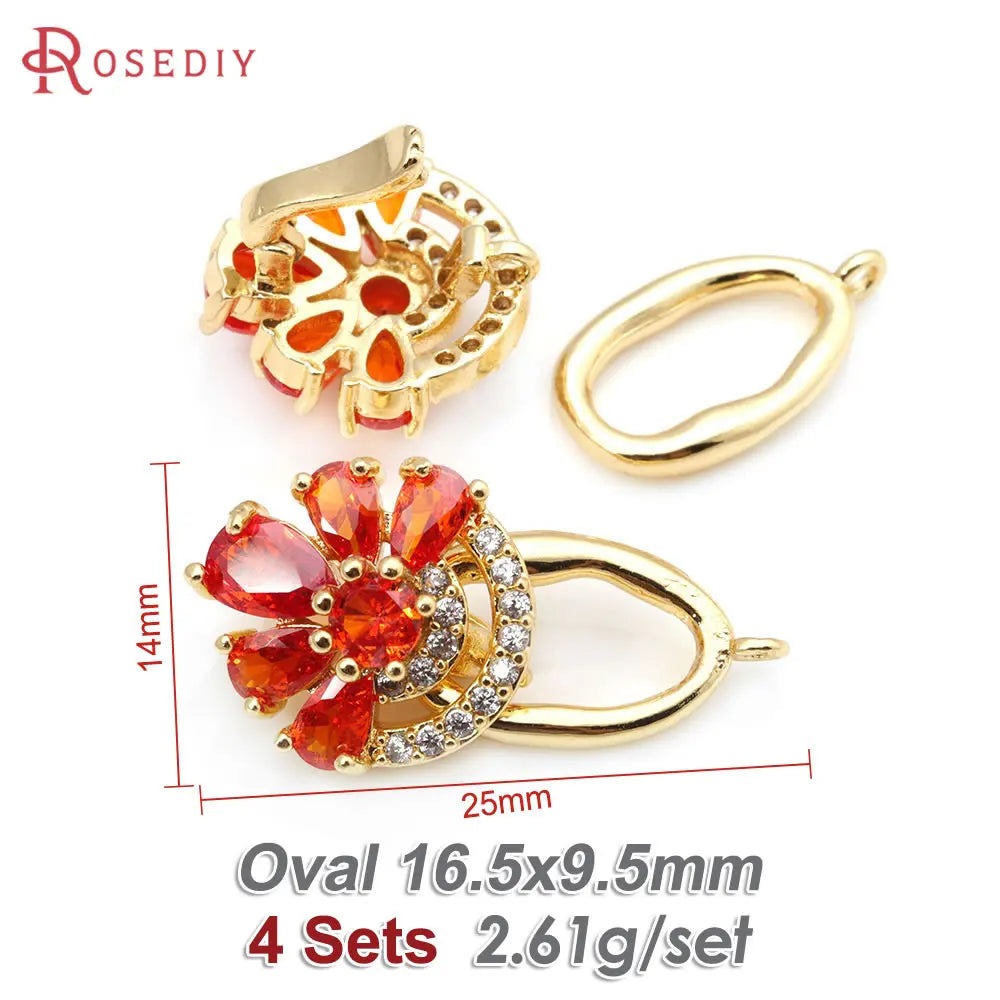 4 Sets 18K Gold Color Brass and Zircon Flower Connector for Necklaces Bracelet Clasps High Quality Diy Jewelry Making Supplies