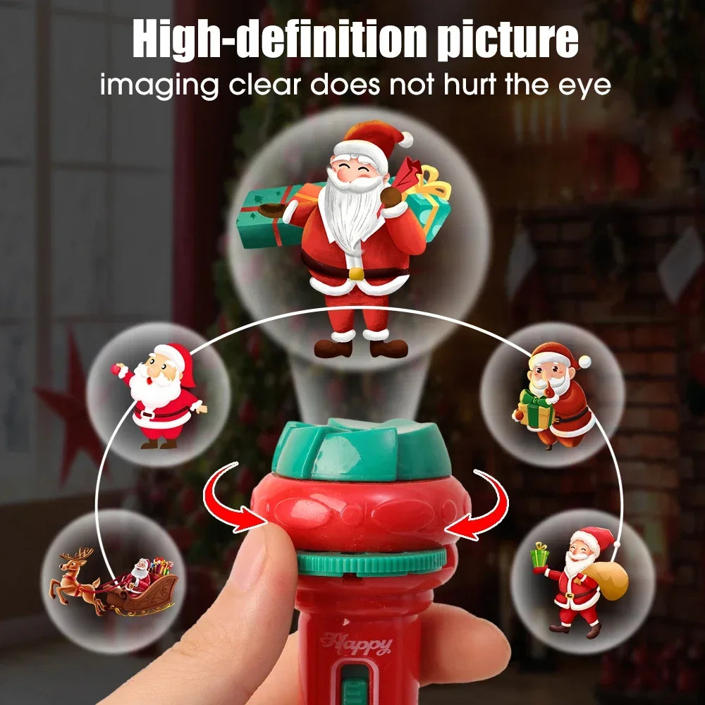 Festival Cartoon Santa Xmas Projector Flashlight Toys Kids Early Education Light Up Sleep Flashlight Baby Puzzle Christmas Gifts