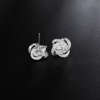 925 Sterling Silver Shiny crystal studs Earrings for Women Luxury Fashion Party Wedding Accessories Jewelry Christmas Gifts