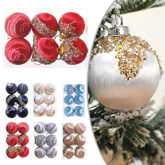 6PCS 6/8CM Christmas Balls Silk Sequin Christmas Ball Ornaments Xmas Hanging Tree Pendants 2024 Noel Navidad Decoration