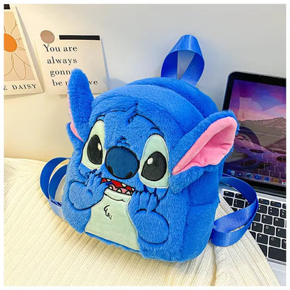 Disney Plush Backpack Ins Japanese Blue Stitch Funny Cartoon Large-Capacity Student Backpack Kindergarten Bag Child Gift