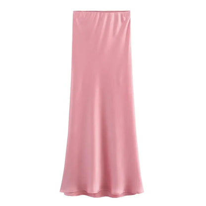 Foridol Autumn Winter Burgundy Satin Skirt Women Party Silk Skirt High Waist Straight Long Faldas Mujer Christmas Skirt