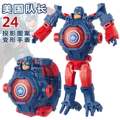 Children Watches Spiderman 24 Projection Patterns Toys for Boy Deformation Robot Projection Electronic Clock Kids Christmas Gift