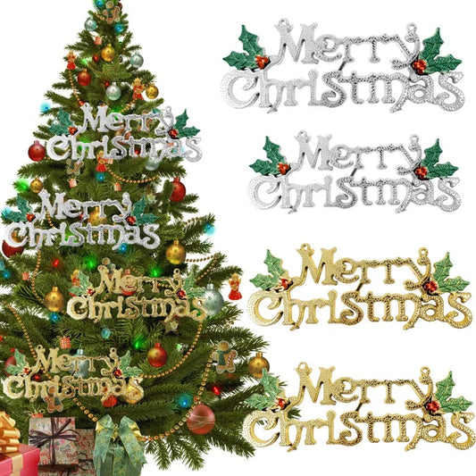 1/4PCS Christmas Tree Hanging Tag Pendant Merry Christmas Signs Letter Ornaments for Home Xmas Tree Decors New Year Supplies