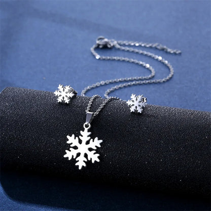 NEW Christmas Decoration Earrings Snowflake Necklace Stainless Steel Frozen Elsa's Jewelry Set Gift for Kids Girl Winter