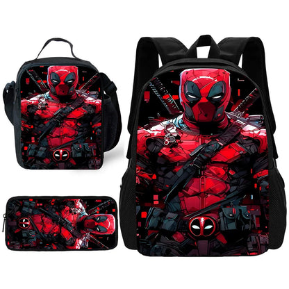 Child Schoo Deadpools Super Heroes Backpack with Lunch Bags ,Pencil Bags ,School Bags for Boys Girls Best Gift