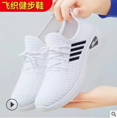 Trendy Shoes New Fly-Knit Sneakers Spring and Summer Soft Bottom Casual Mom Shoes Mesh Low-Top Running Student Shoes