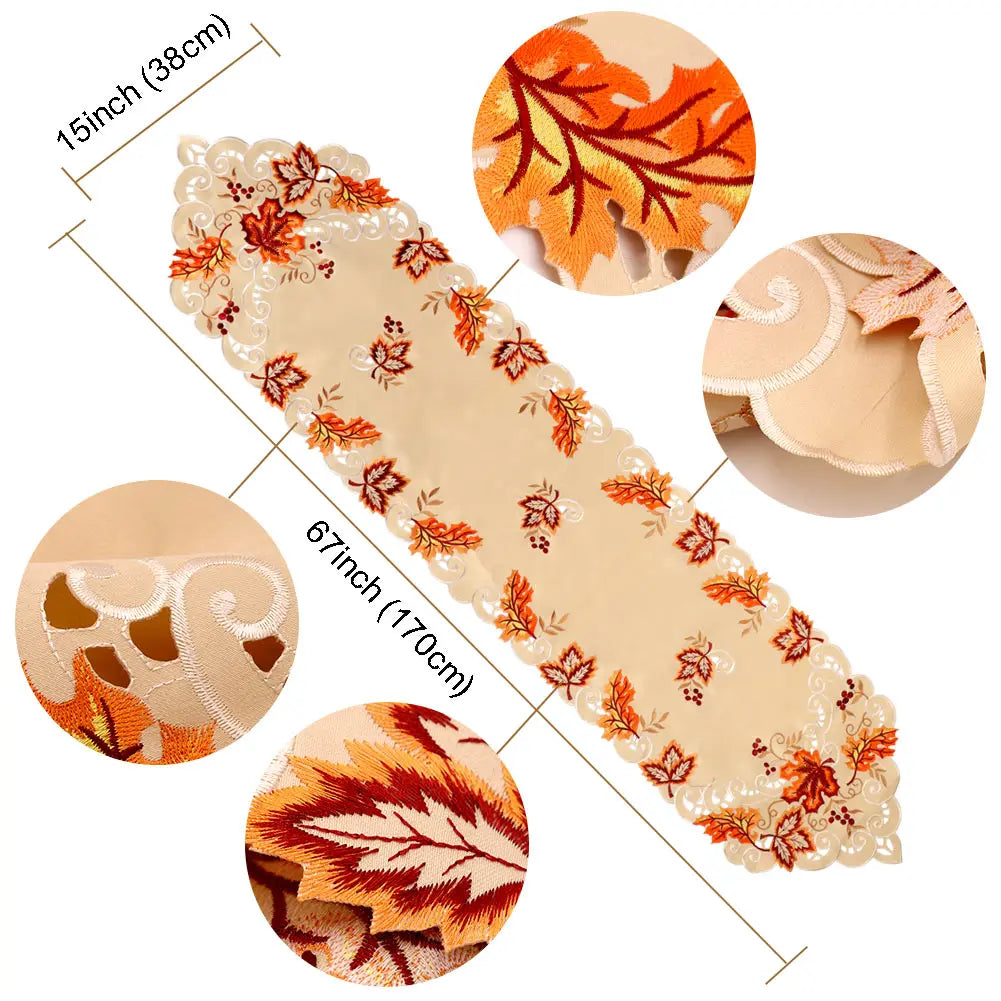 Ourwarm Autumn Maple Table Garden Flag Thanksgiving Polyester Coffee Tea Desk Home Wedding Decor Party Dining Tablecloth