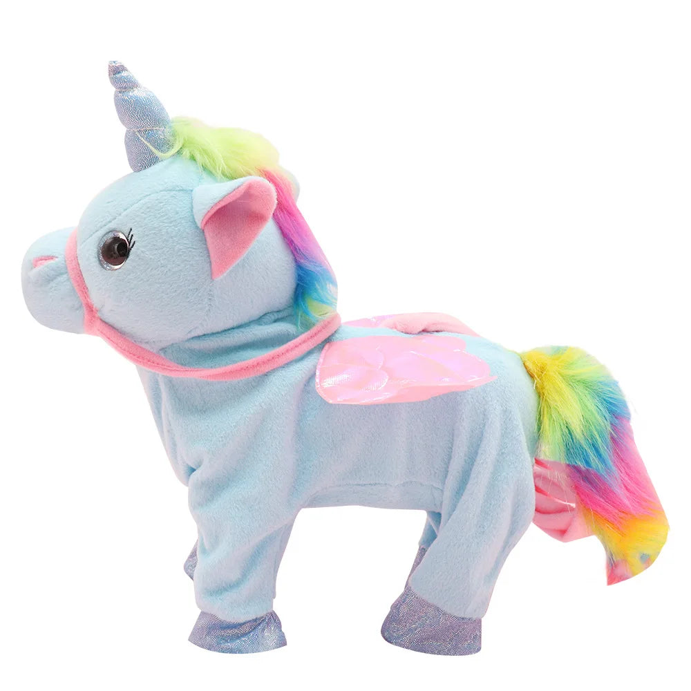 New Electric Walking singing Unicorn Plush Toy Stuffed Animal Pegasus Pony Toys 35cm Music Unicorn Toy for kids Christmas Gifts