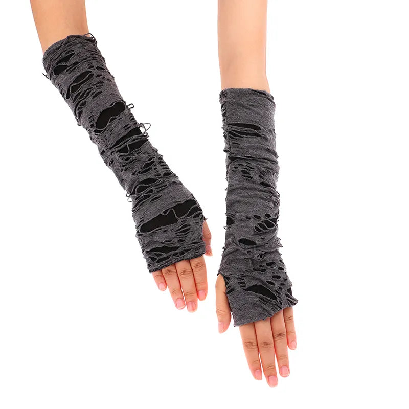 Casaul Broken Slit Gloves Sexy Gothic Fingerless Gloves Halloween Gloves Black Ripped Holes Decor Cosplay Gloves For Adults