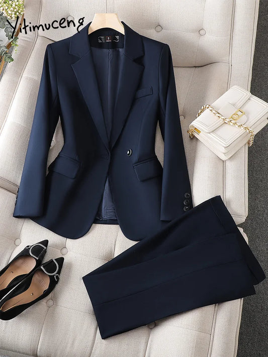 Office Wear Women Blazer Suits 2 Pieces Sets Elegant Fashion Chic Coats Casual Blazer Jacket And Pants Two Piece Set Career Suit