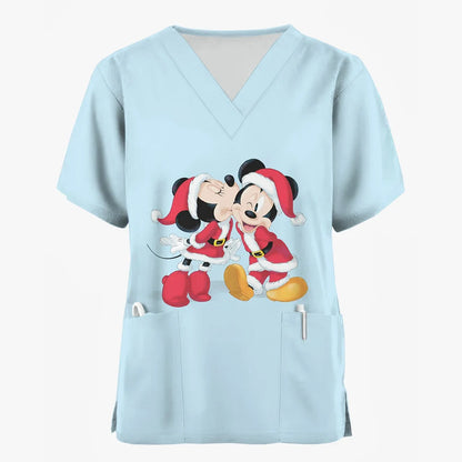 Disney Mickey Mouse Minnie print Christmas Scrub Tops Women Dentist Work Uniform Nurse Scrub Uniforms Medicals Dental Hospital