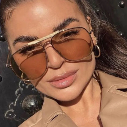 Fashion Pilot Women's Sunglasses 2024 Luxury Designer Oversized Metal Frame Square Shades Glasses For Woman Trend Retro UV400