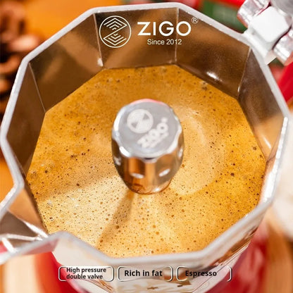 ZIGO Mocha Pot Italian Double Valve Coffee Maker Household Hand Brewing Coffee Machine Christmas Limited Edition Portable Coffee