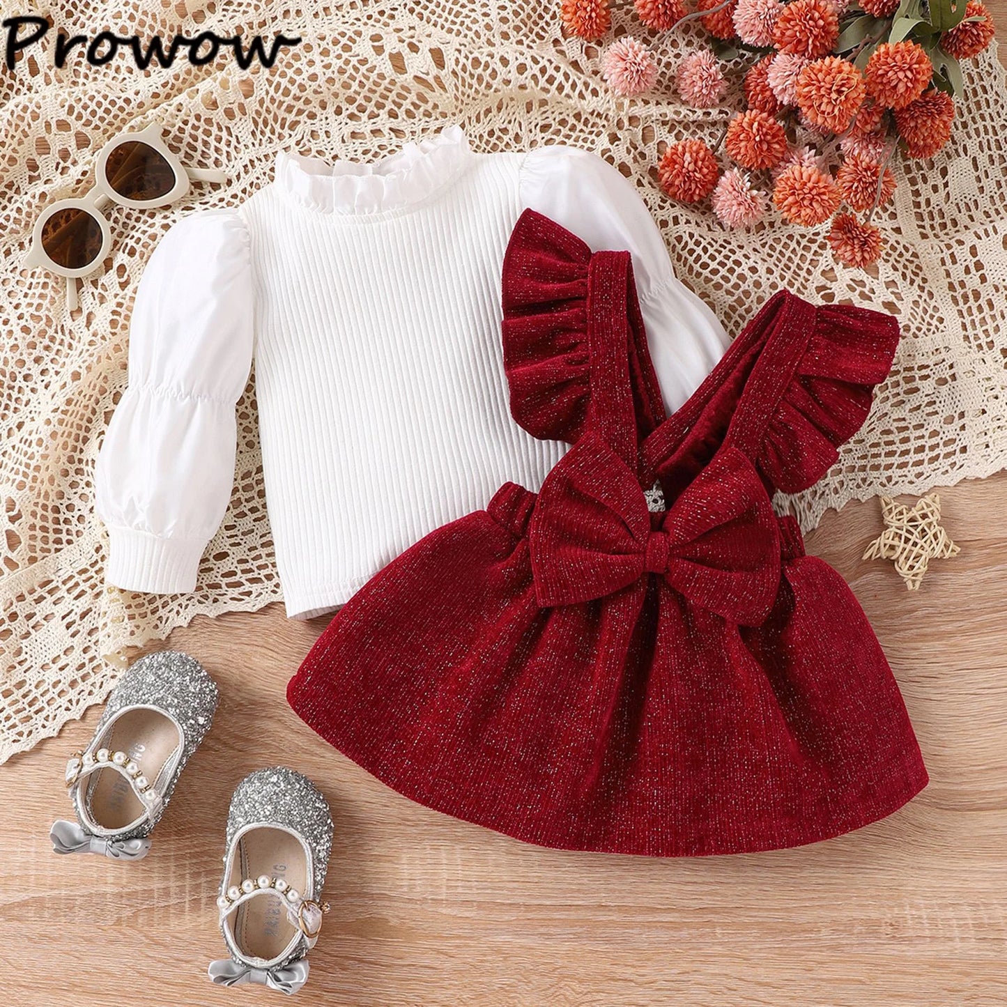 Newborn Clothes 2024 Baby Girl Outfit Set Winter White Lace Collar Top+ Bow Corduroy Red Dress Baby Christmas Clothes Costume