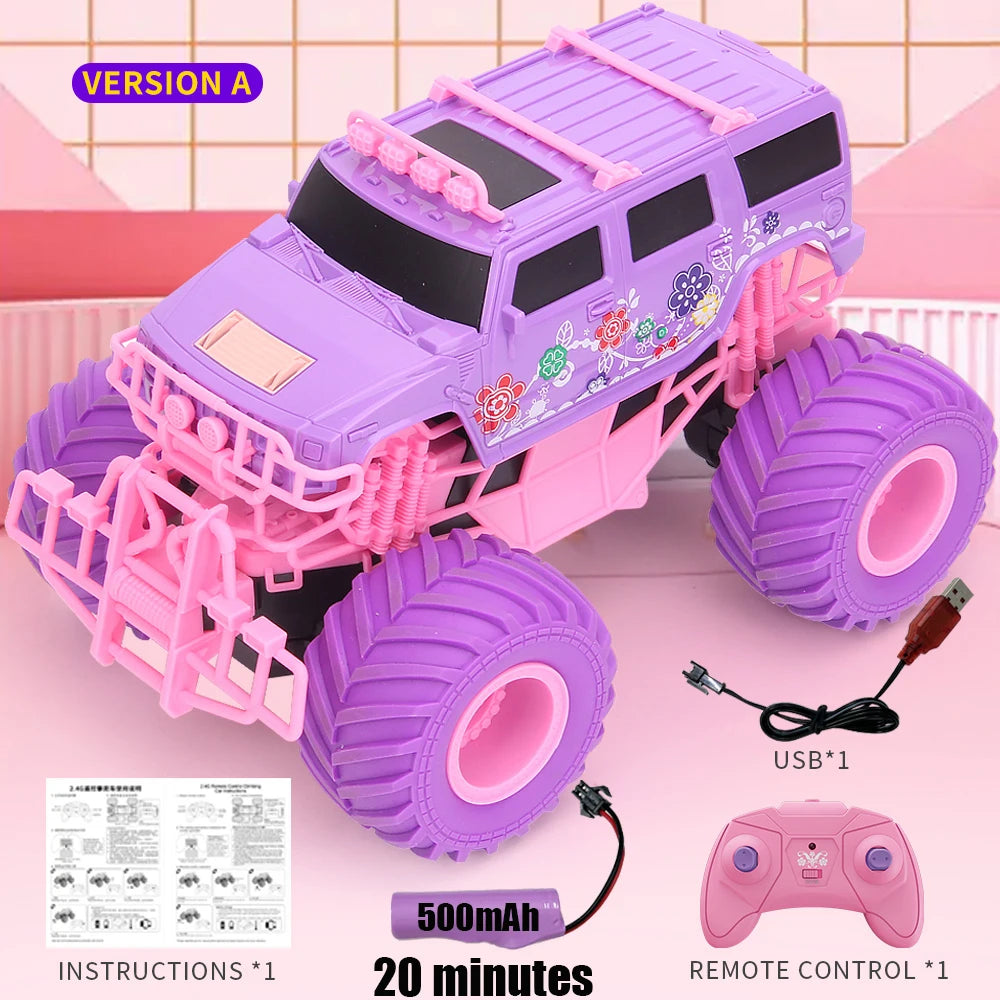 Pink RC Car Off-Road Big Wheel Electric Drive High Speed Purple 2.4G Remote Control Car Girls Trucks Toys for Children Christmas