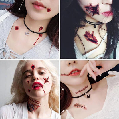 30Pcs Halloween Lifelike Bloody Wound Scary Waterproof Temporary Tattoo Stickers