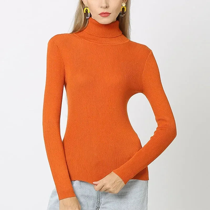 Autumn Winter Women Turtleneck Sweaters Solid Color Female Slim Fit Knitwear Lady Basic Jumpers Warm Knitted Pullovers Soft Tops