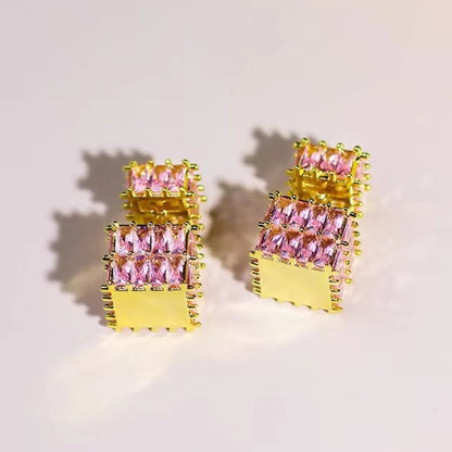 High Quality Earrings Sparkling Zircon Jewelry, women's Square Golden Earrings women's Luxury Jewelry Cute Girls Christmas Gifts