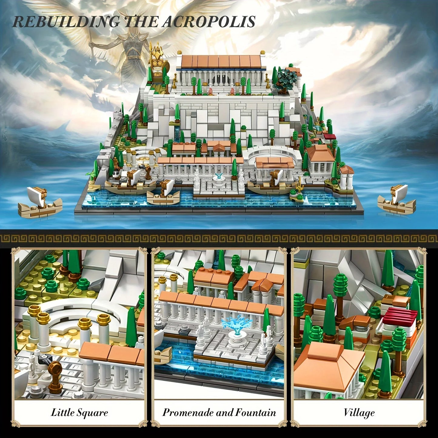 MOC 1988pcs  Acropolis of Athens City Buildings Blocks Brick Toy Puzzle Display Model and Home Decor Gift Idea for Kids