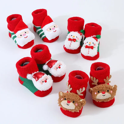 Winter Baby Sock Winter Cartoon Elk Tree Christmas Red Thick Warm Stocking Infant Anti-slip Floor Terry Sock Christmas Gift