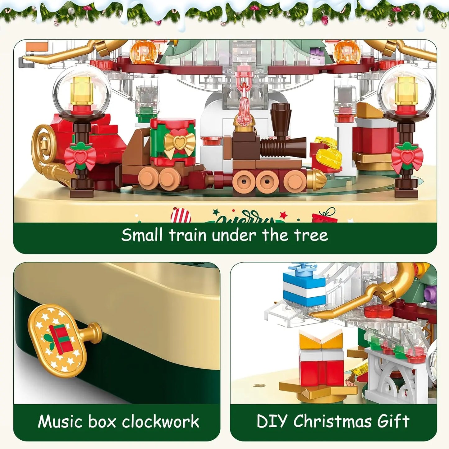 Children's Christmas Train Building Block Set DIY Christmas Tree Music Box Brick Building Toys Home Decoration Holiday Gift