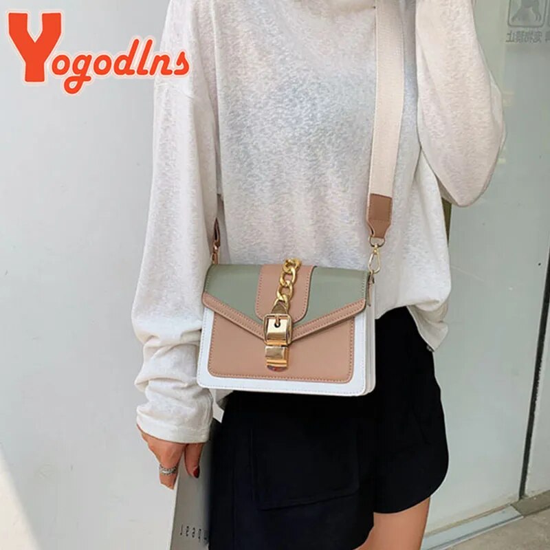 Yogodlns Small Summer Contrast Color PU Leather Crossbody Bags For Women New  Chain Shoulder Messenger Handbags Lady Hand Bag