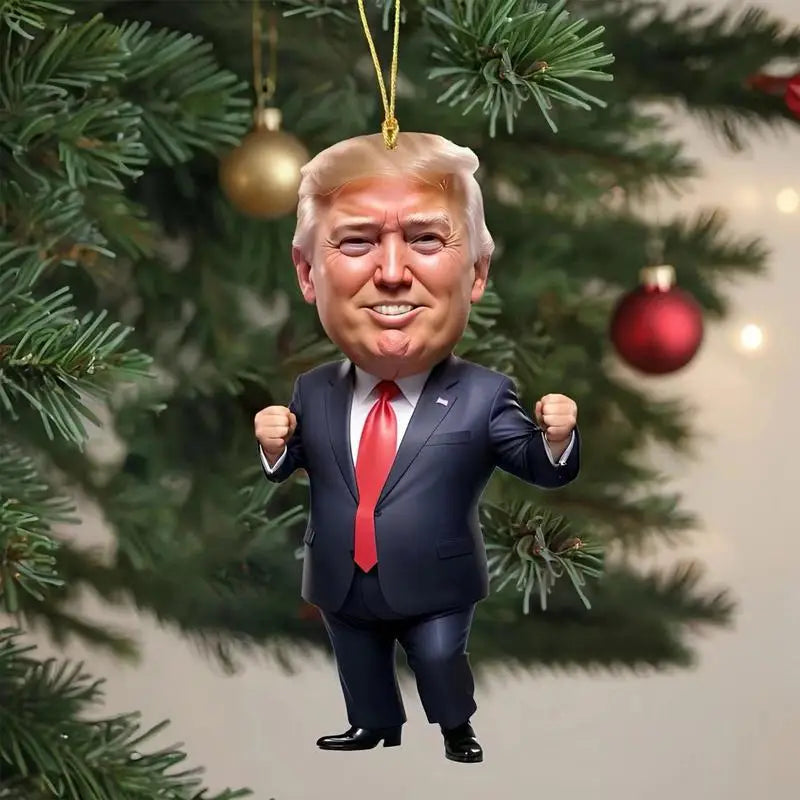 1pc Trumps-Inspired Acrylic Christmas Decor Hanging Ornament For Car And Tree Perfect Holiday Gift Funny Cartoon Pendant