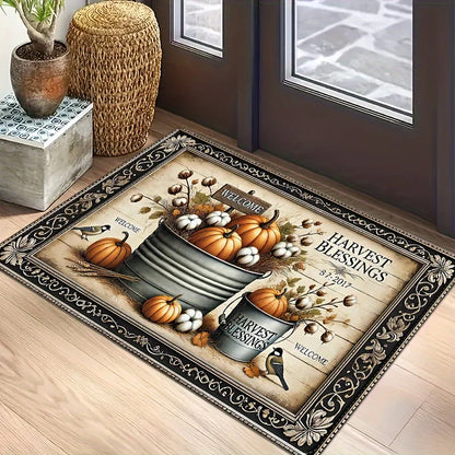 Thanksgiving Fall Pumpkin Theme Door Mat Kitchen Bathroom Laundry Non-slip Floor Mat Living Room Balcony Hallway Entrance Rugs