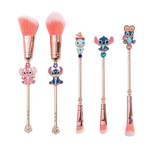 Lilo & Stitch Makeup Brushes for Women, Kawaii Stitch Model Cosmetics Brush, Eyeshadow, Concealer Lip, 5Pcs Set