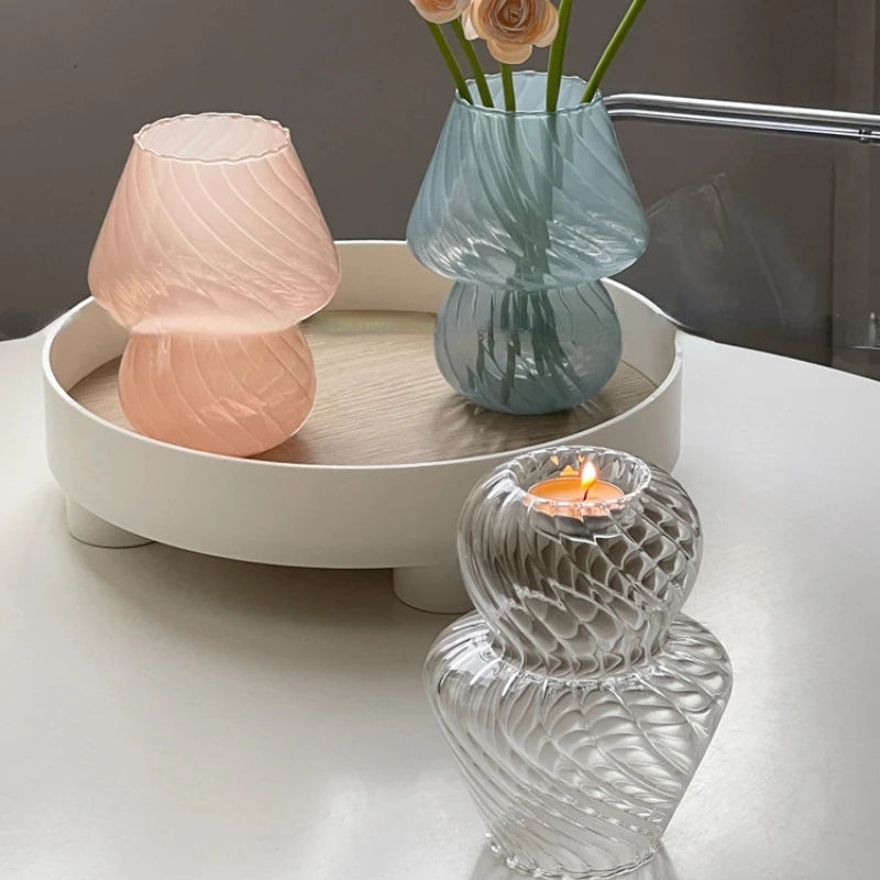 Glass Vase Home Decoration Lamp Flower Vase Mushroom Vases Decorative Vase Hydroponic Vase Tealight Holder Aesthetic Room Decor