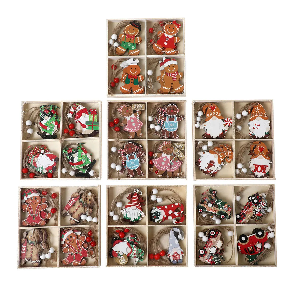 2024 Christmas Wooden Pendants Gingerbread Man Gnomes Xmas Tree Hanging Ornament Noel Navidad Decorations for Home New Year Gift