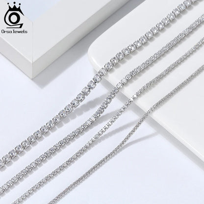 ORSA JEWELS Bling Zircon Tennis Necklace 925 Sterling Silver Italian Handmade Iced Out CZ Tennis Chain Jewelry For Men Women SSC