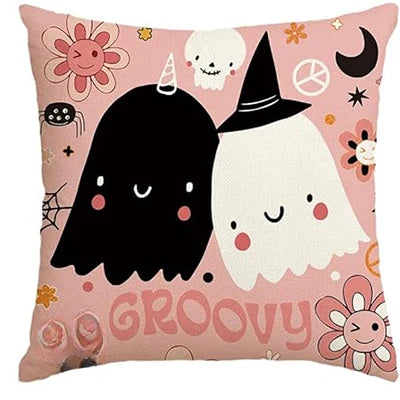 Halloween Shh Cute Ghost Fashionable Trick or Treat Pink Throw Pillow Cover Cushion Cover Sofa Decoration 40X40cm