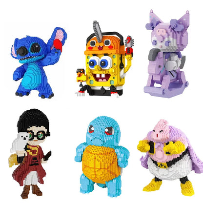 Harry Potter Micro Building Block Stitch Anime Squirtle SpongeBob Buu Hulk Assembled Model Mini Brick Figures Toys For Kids