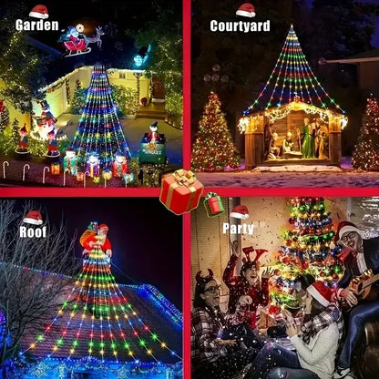 2024 180LED Christmas Decoration Lights 8 Modes String Lights Waterfall Xmas Tree Fairy Lights for Garden Patio New Year Decor