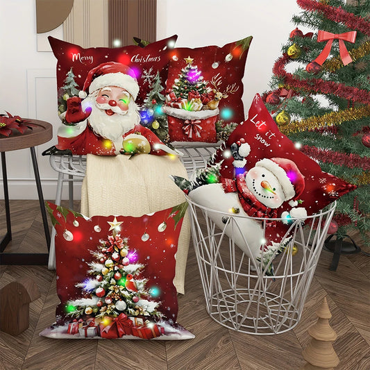 Santa Claus Christmas tree decoration LED luminous pillowcase holiday party supplies super soft skin-friendly pillowcase