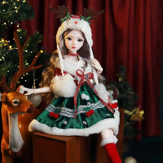 60CM BJD Doll 1/3 Ball Jointed Doll Cute Madeup Face Full Set With Christmas Suit DIY Toys Gift For Girl  Figures Dolls