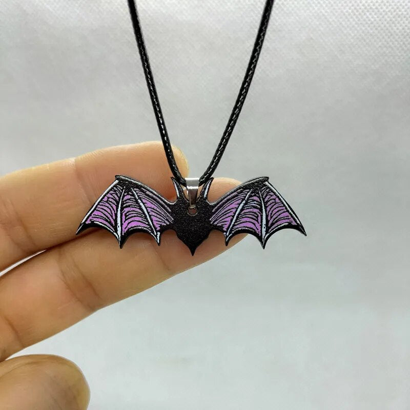 Yungqi Acrylic Bat Pendant Necklaces for Women Girl Minimalist Rope Chain Choker Halloween Animal Necklace Jewelry Collier