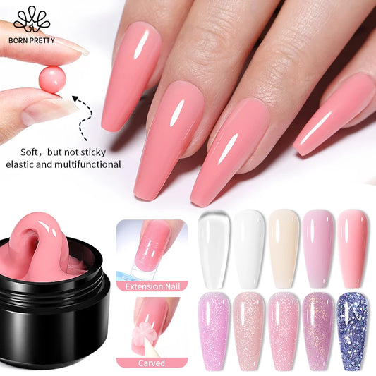 BORN PRETTY Non Stick Hand Solid Extension Nail Gel Polish Clear Pink Nude Aurora Luminous 3D Modeling Carving Nail  Gel