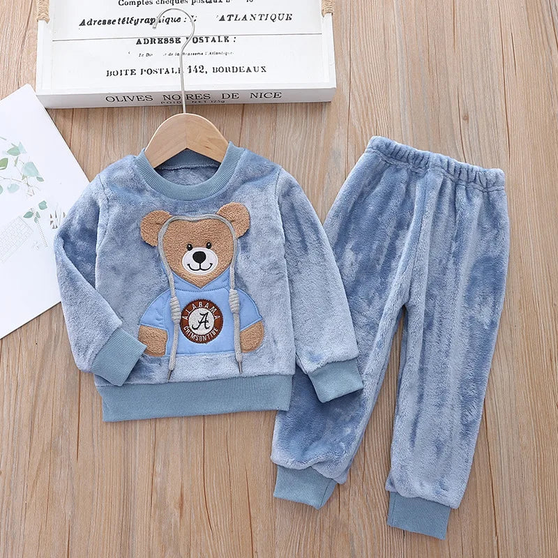 Baby Boy Winter Sets Plush Hooded Jacket 2pcs Children's Casual Outfit Suits Kids Arctic Velvet Tracksuit Toddler Girl Clothing