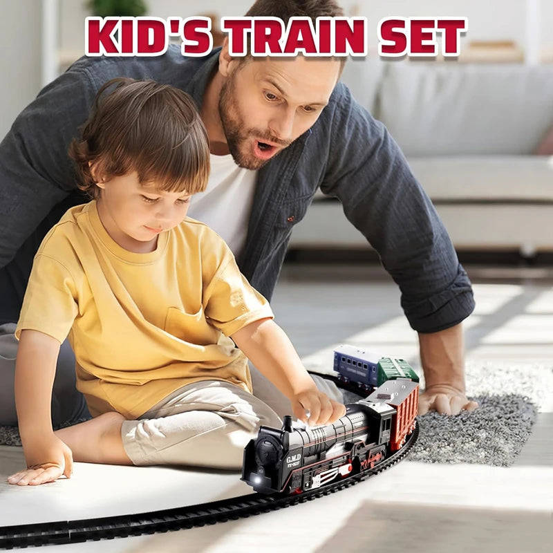 Christmas Train Set Toys for Kids with Lights Train Locomotive Engine Railway Kits Carriages Tracks Model Toddler Birthday Gifts