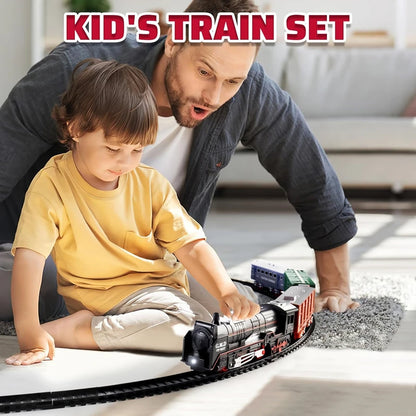 Christmas Train Set Toys for Kids with Lights Train Locomotive Engine Railway Kits Carriages Tracks Model Toddler Birthday Gifts