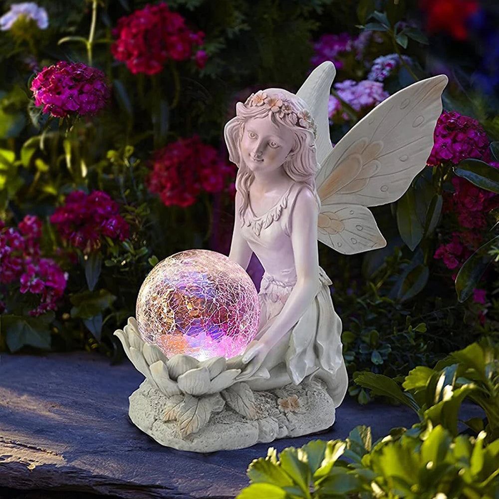 Solar Lamp Outdoor Waterproof Luminous Fairy Girl LED Lights Resin Angel Figure Sculpture Crafts Garden Yard Decor Art Ornaments