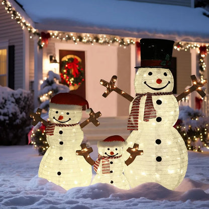 Christmas Decorations Outdoor, Pop-Up Set of 3 Snowman Christmas Decorations Outdoor, Snowman Family with 270 LED Lights