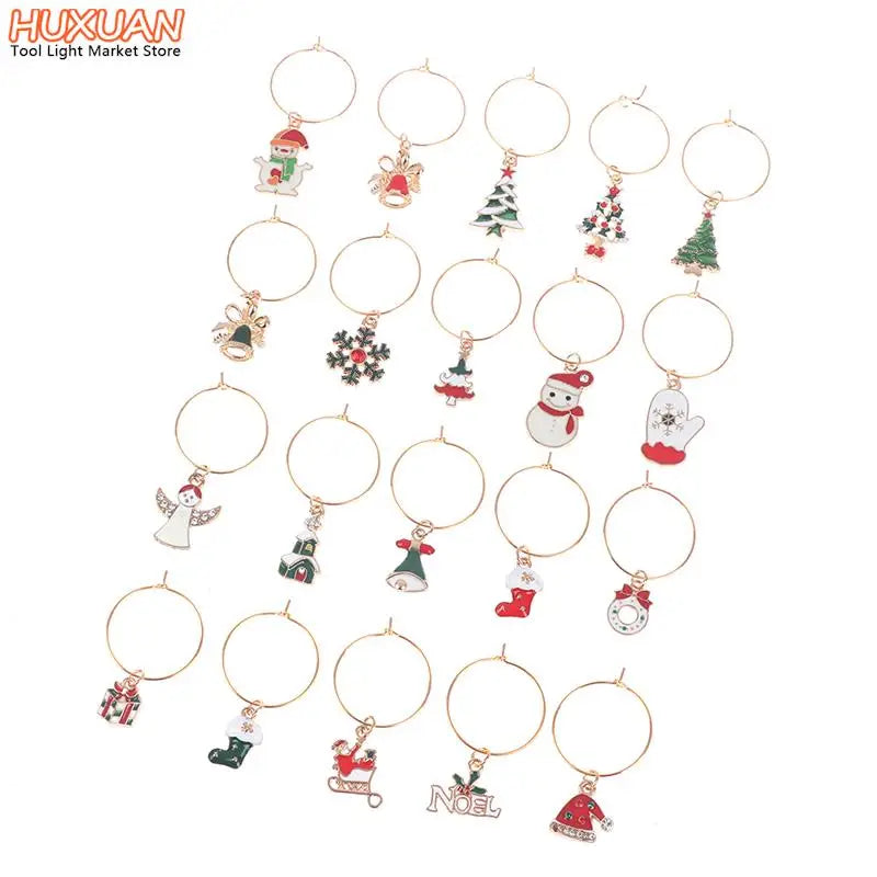 20Pcs Christmas Wine Glass Marker Zinc Alloy Enamel Gold Plated Charms Pendant For DIY Necklace Bracelet Jewelry Making Finding